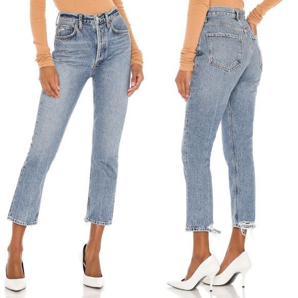 NEW AGOLDE Riley High Rise Cropped Straight Fit Jeans in Emulsion wash, 31 - Picture 2 of 11